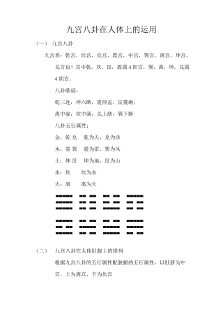 人体的九宫八卦位置
