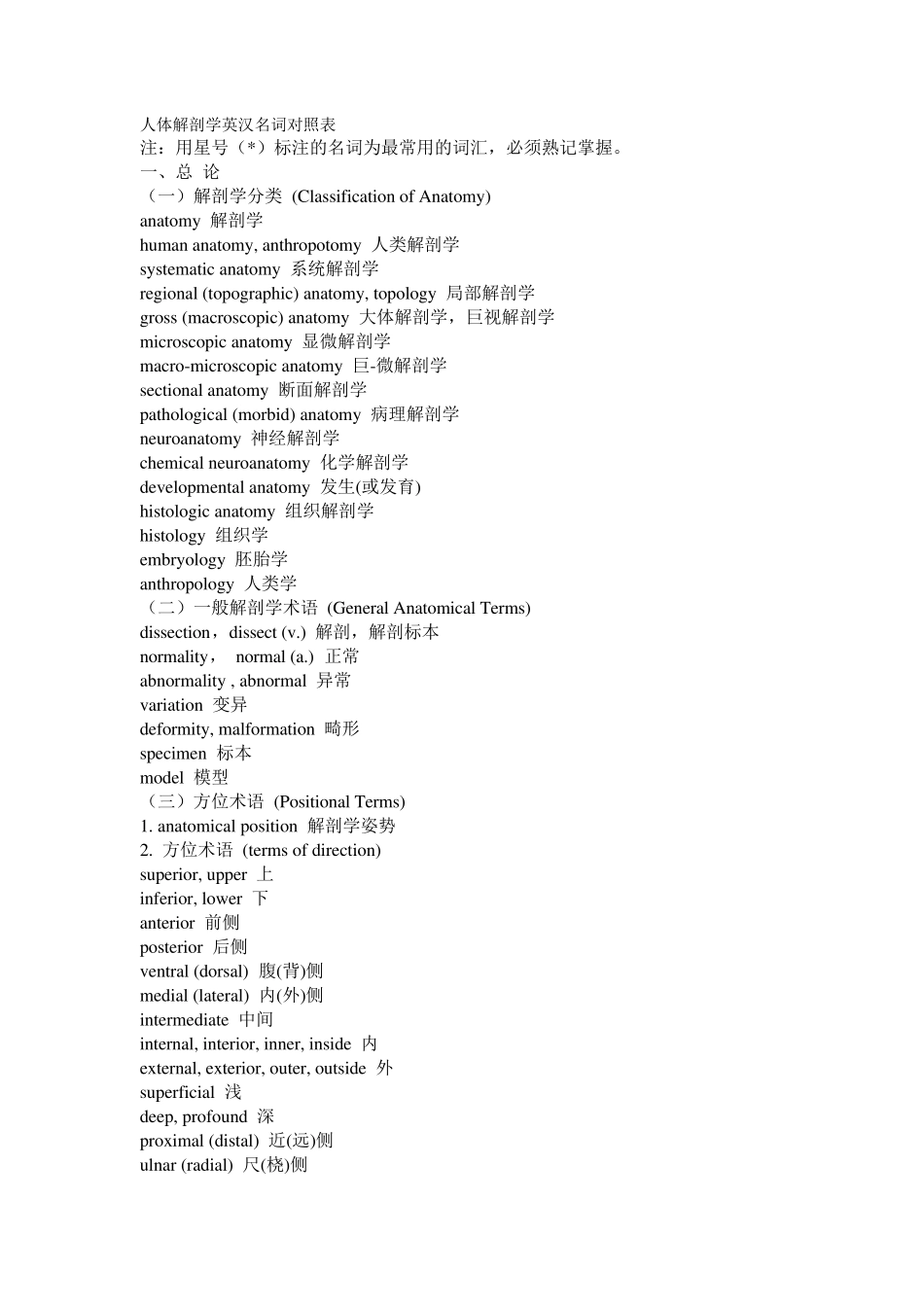人体解剖学中英名词对照表_第1页
