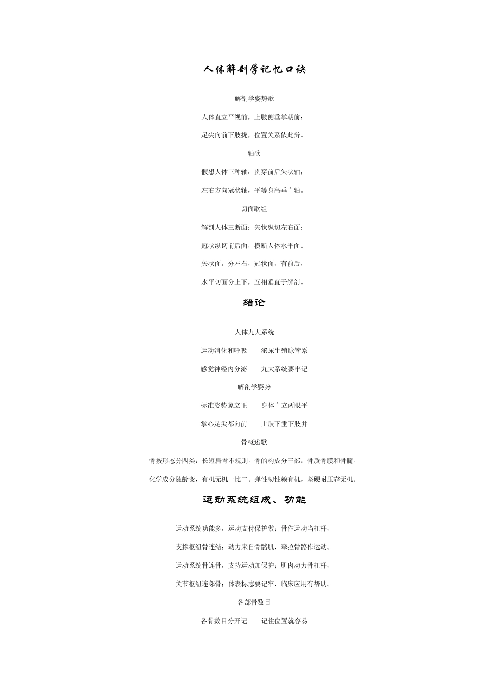 人体解剖学记忆口诀_第1页