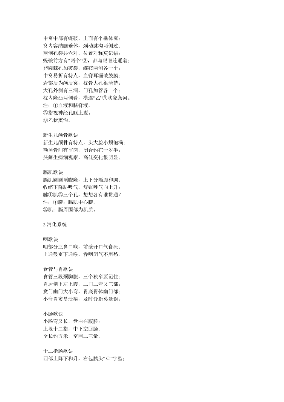 人体解剖学记忆歌诀_第3页