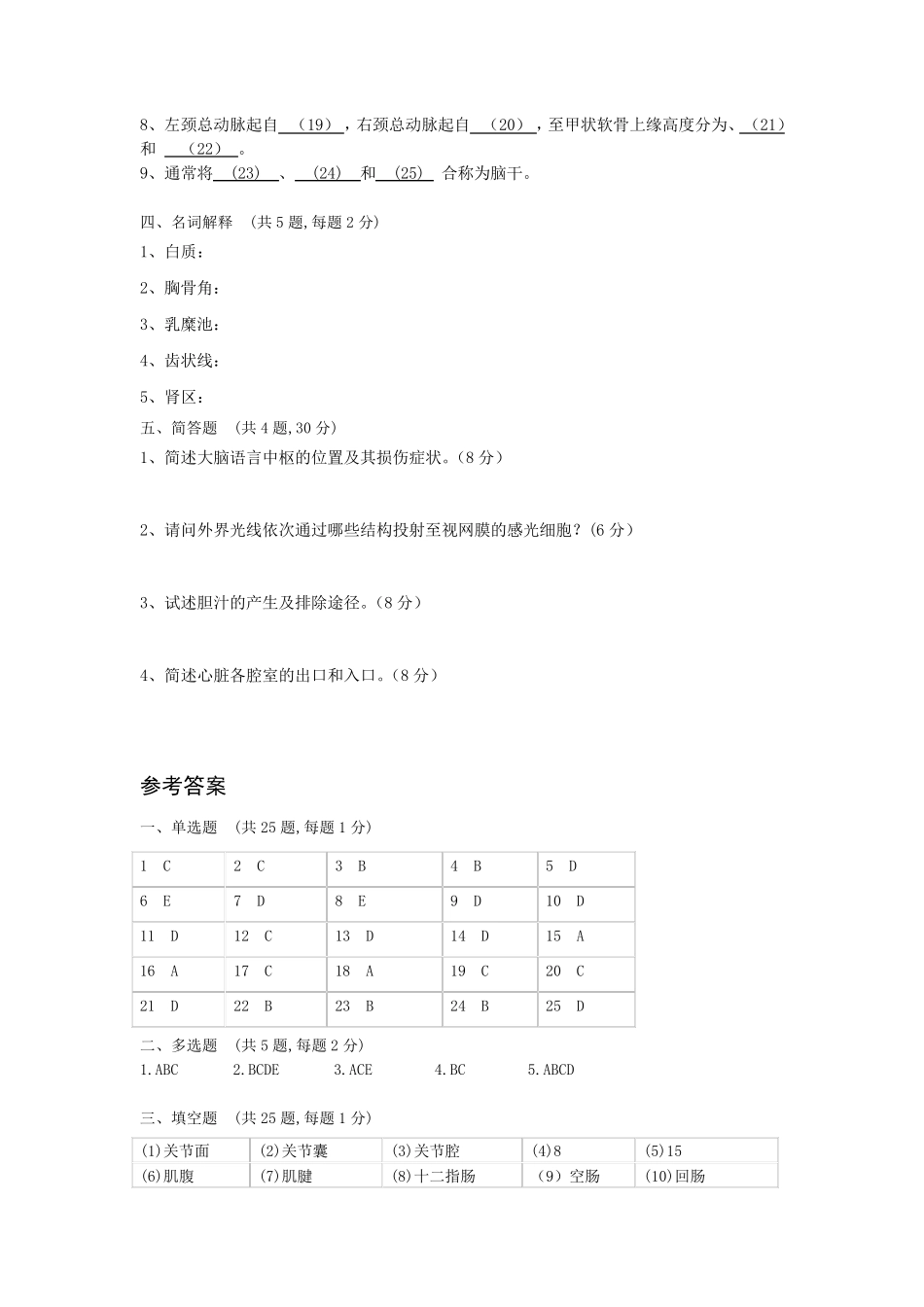 人体解剖学试卷及答案_第3页