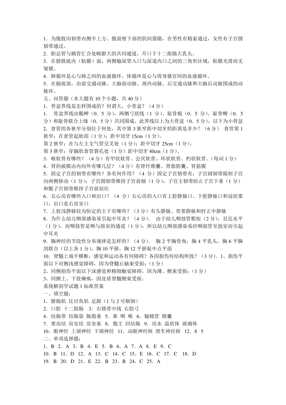 人体解剖学试题及答案_第3页