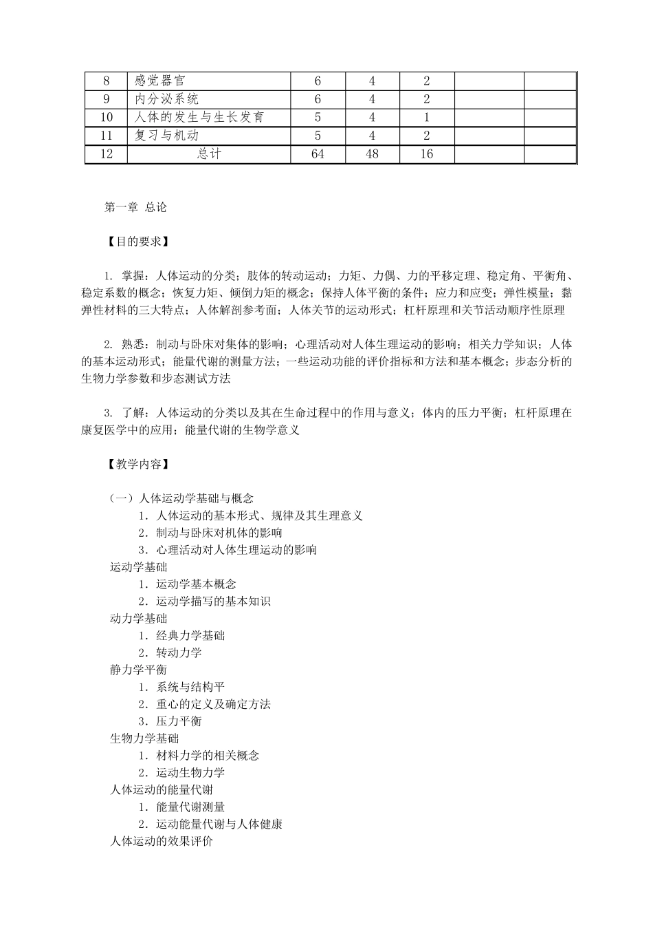 人体运动学教学大纲_第2页