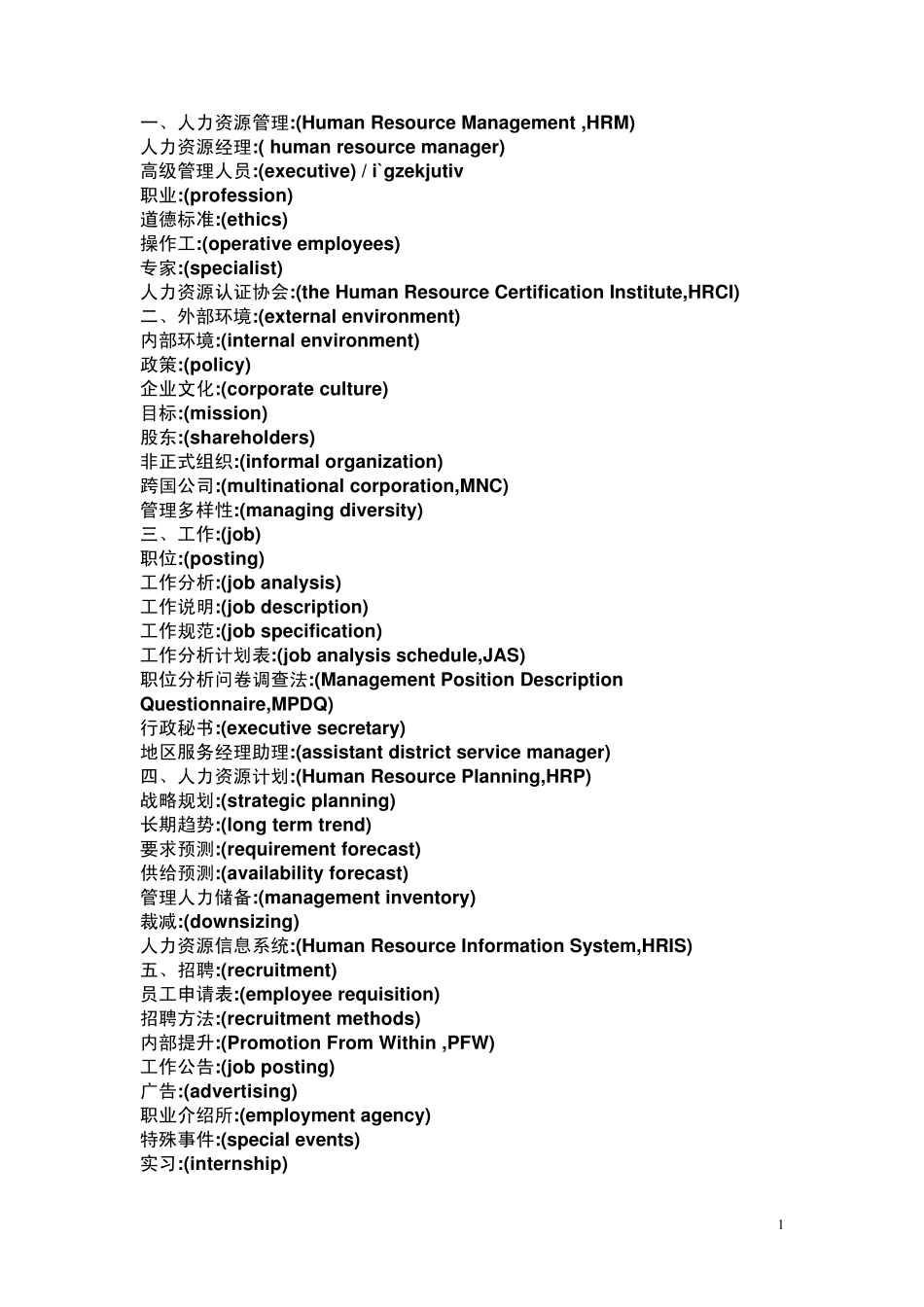 人力资源专有名词_第1页