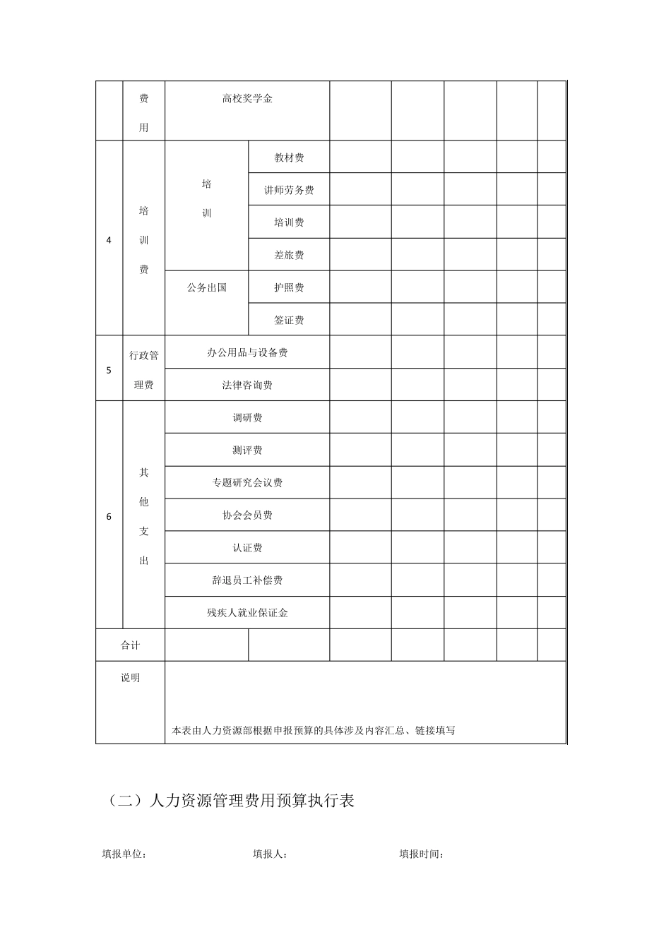 人力资源年度费用预算表_第2页