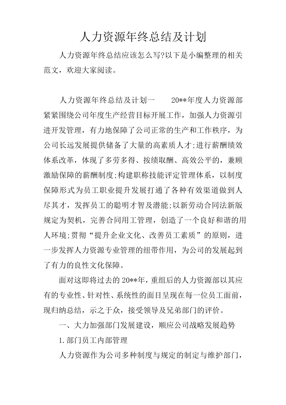 人力资源年终总结及计划_第1页