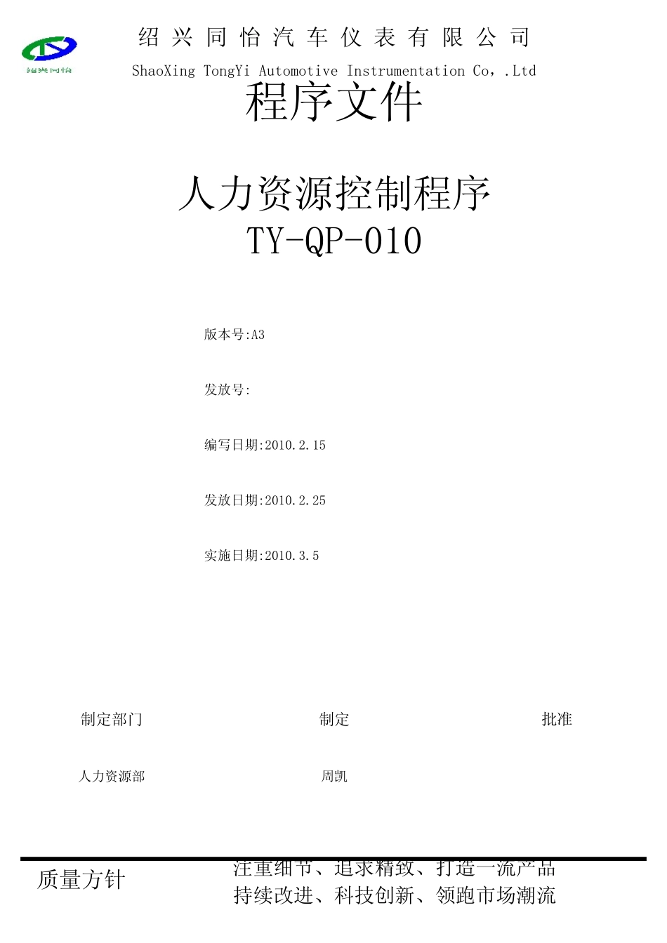 人力资源控制程序_第1页