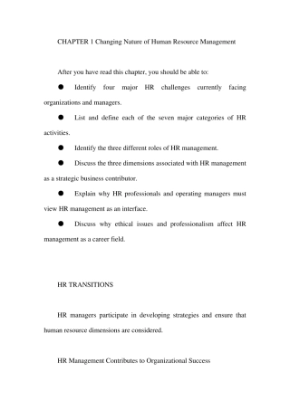 人力资源管理(第十版)英文版(第一章)CHAPTER1ChangingNatureofHumanResourceManagement