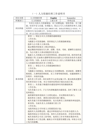 人力资源经理工作分析报告