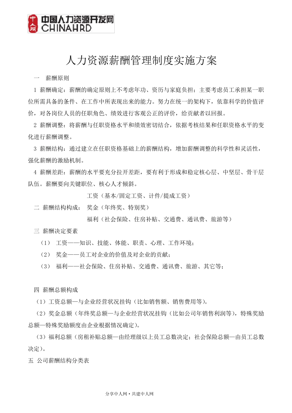 人力资源薪酬管理制度及实施方案_第1页