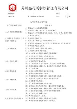 人力资源部各岗位工作职责