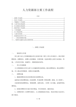 人力资源部工作流程