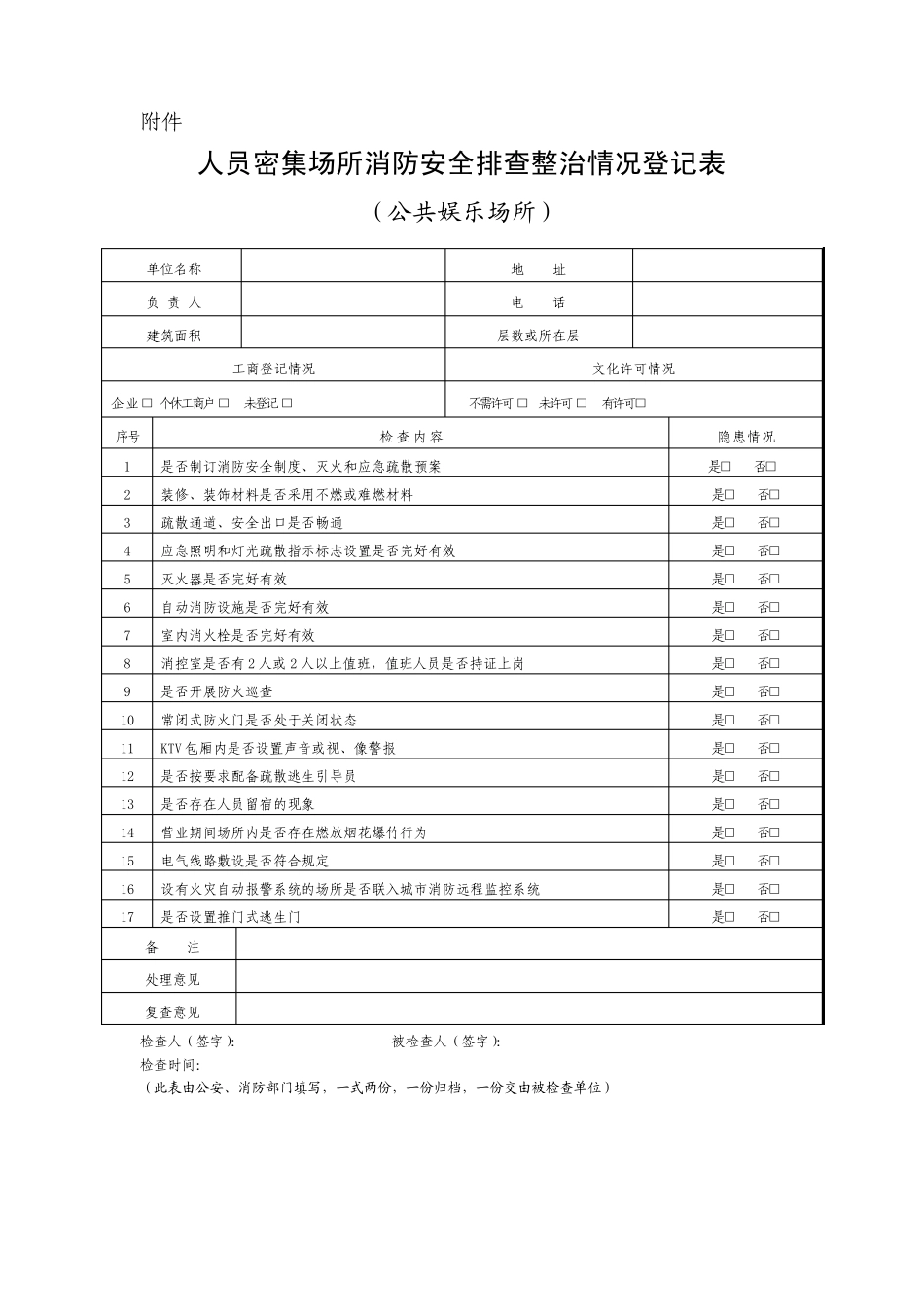 人员密集场所消防安全排查整治情况登记表_第3页