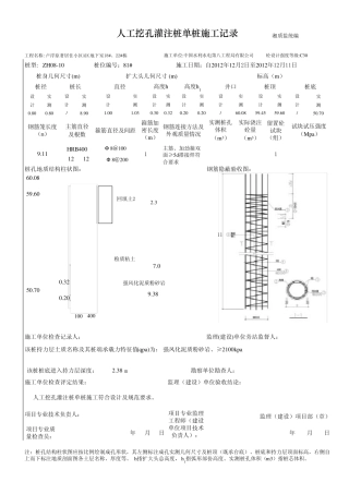 人工挖孔桩单桩施工记录