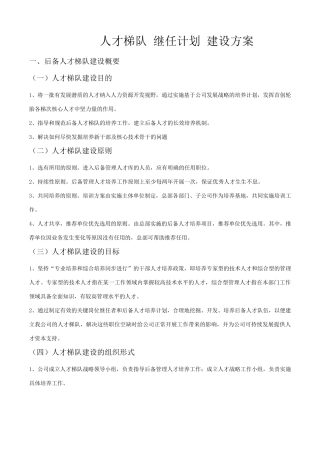 人才梯队继任计划建设方案