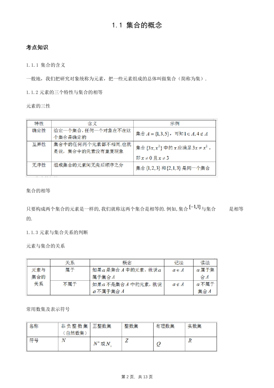 人教A版新教材高一数学必修一知识点总结第一章集合与常用逻辑用语_第2页