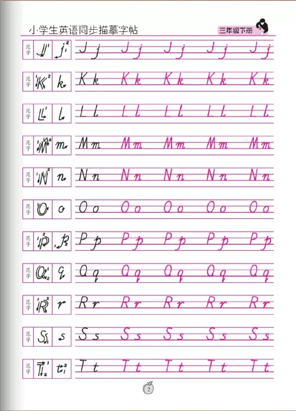 人教PEP版三年级下册英语同步字帖_第2页