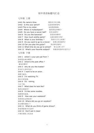 人教初中英语标题句及GF汇总