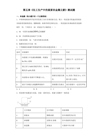 人教版(2019)化学必修第二册第五章《化工生产中的重要非金属元素》测试题