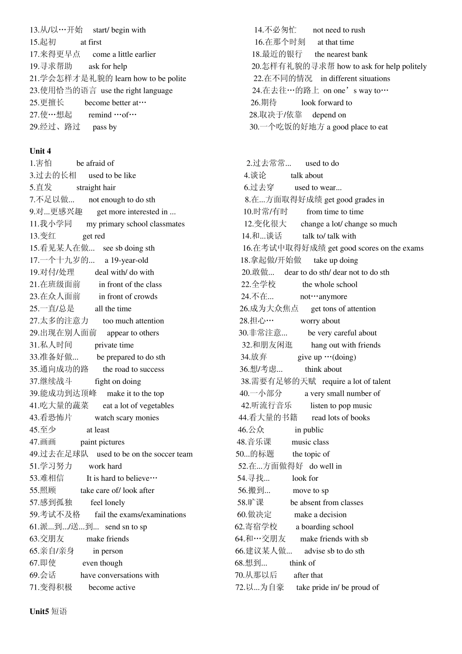 人教版2014新版初三英语114单元重点短语_第3页