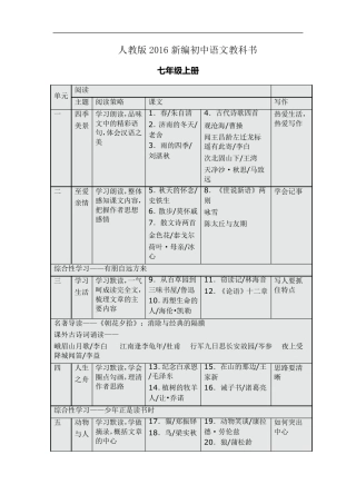 人教版2016新编初中语文教科书