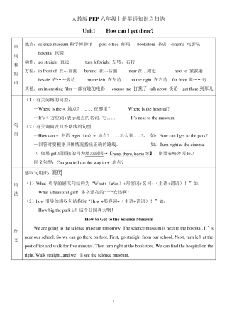 人教版PEP六年级上册英语知识点归纳