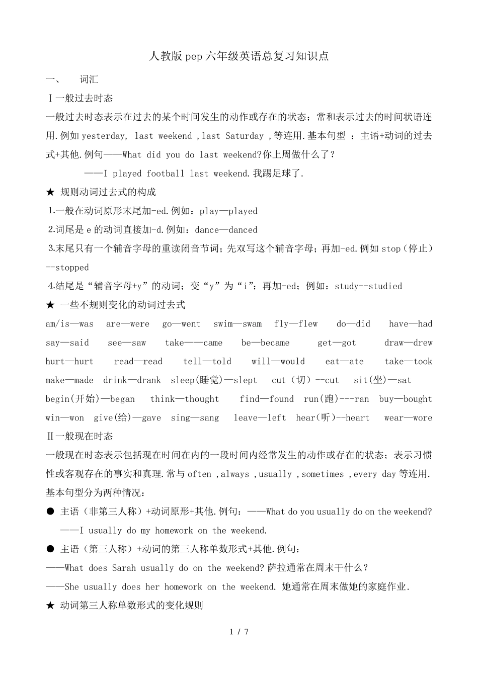 人教版pep六年级英语总复习知识点_第1页