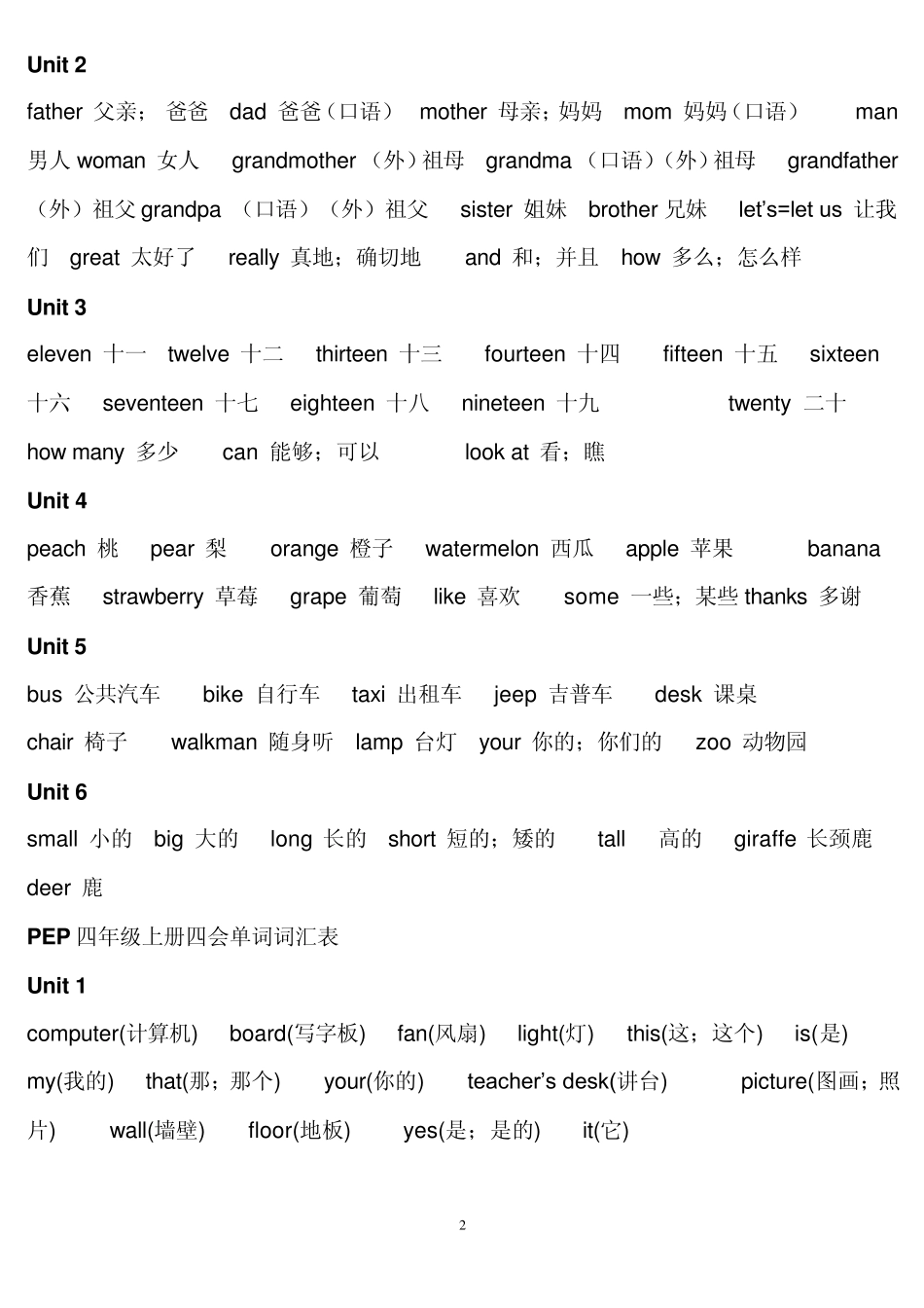 人教版pep小学三至六年级三四会英语单词汇总复习_第2页