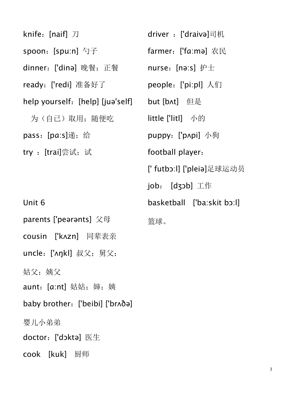 人教版PEP小学英语三—四年级(上册)单词表_第3页