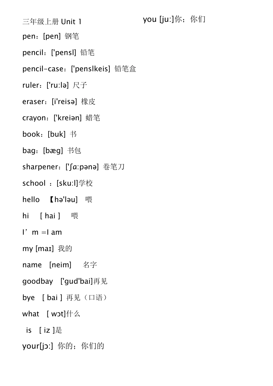 人教版PEP小学英语单词表(带音标)_第1页