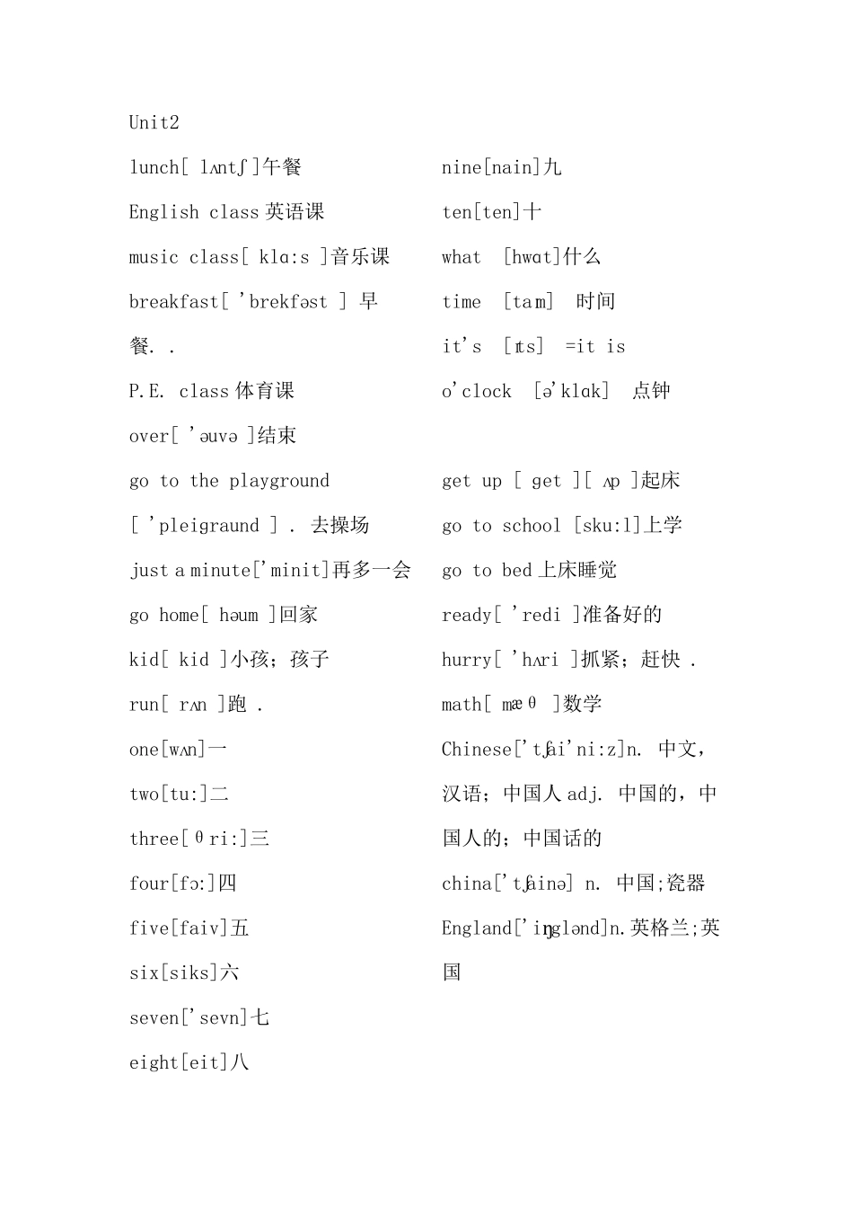 人教版PEP小学英语四年级下册单词带音标_第2页