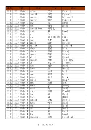 人教版PEP英语三年级起点单词表(三年级至六年级全8册)