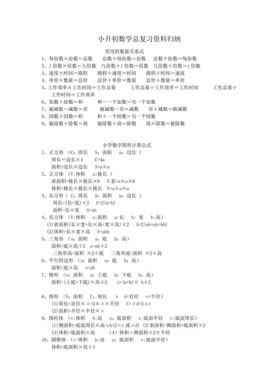 人教版_小升初数学总复习资料归纳_第1页