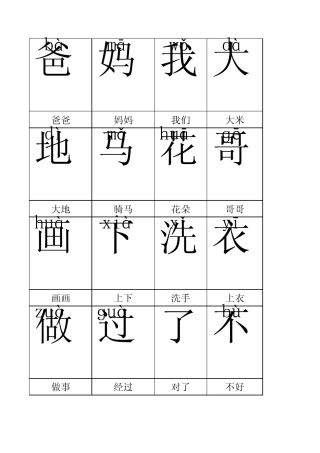 人教版一年级(上)生字表(拼音)