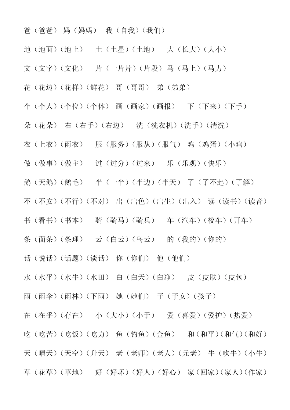 人教版一年级上学期二类字组词_第1页