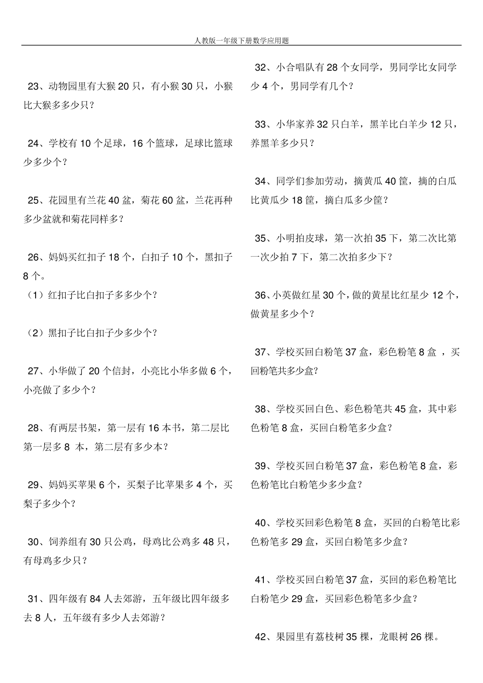 人教版一年级下册数学应用题_第2页