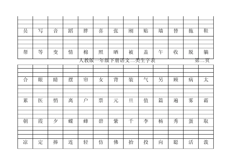 人教版一年级下册语文二类生字表_第2页