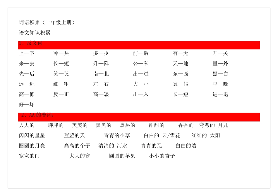人教版一年级语文上册好词语积累_第1页