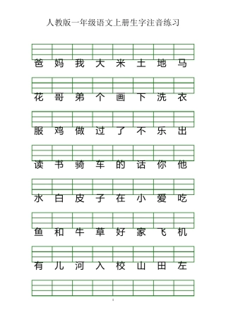 人教版一年级语文上册生字注音练习