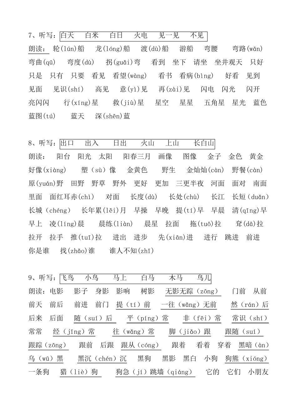 人教版一年级语文上册词语表_第2页