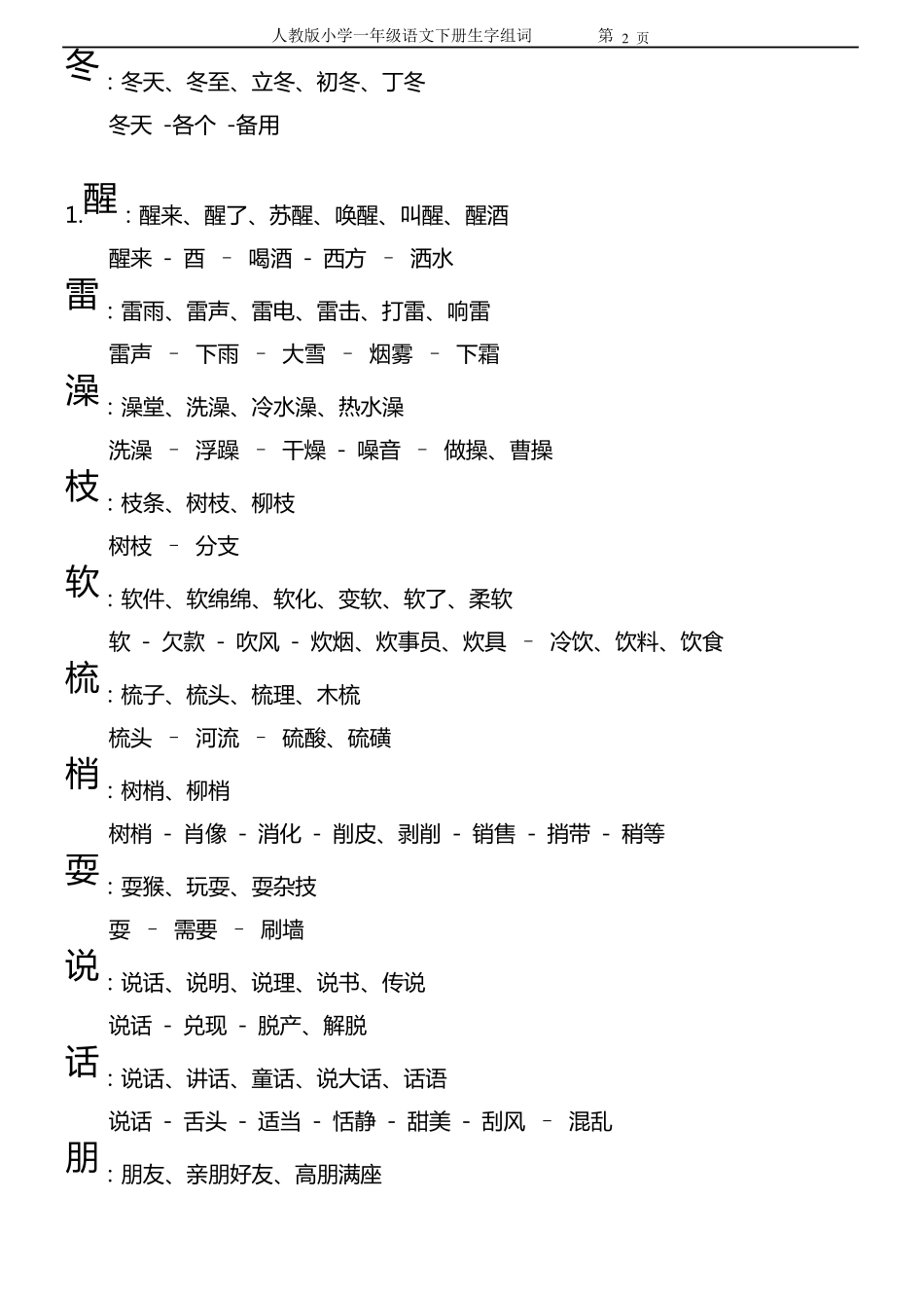 人教版一年级语文下册生字组词及拓展_第2页
