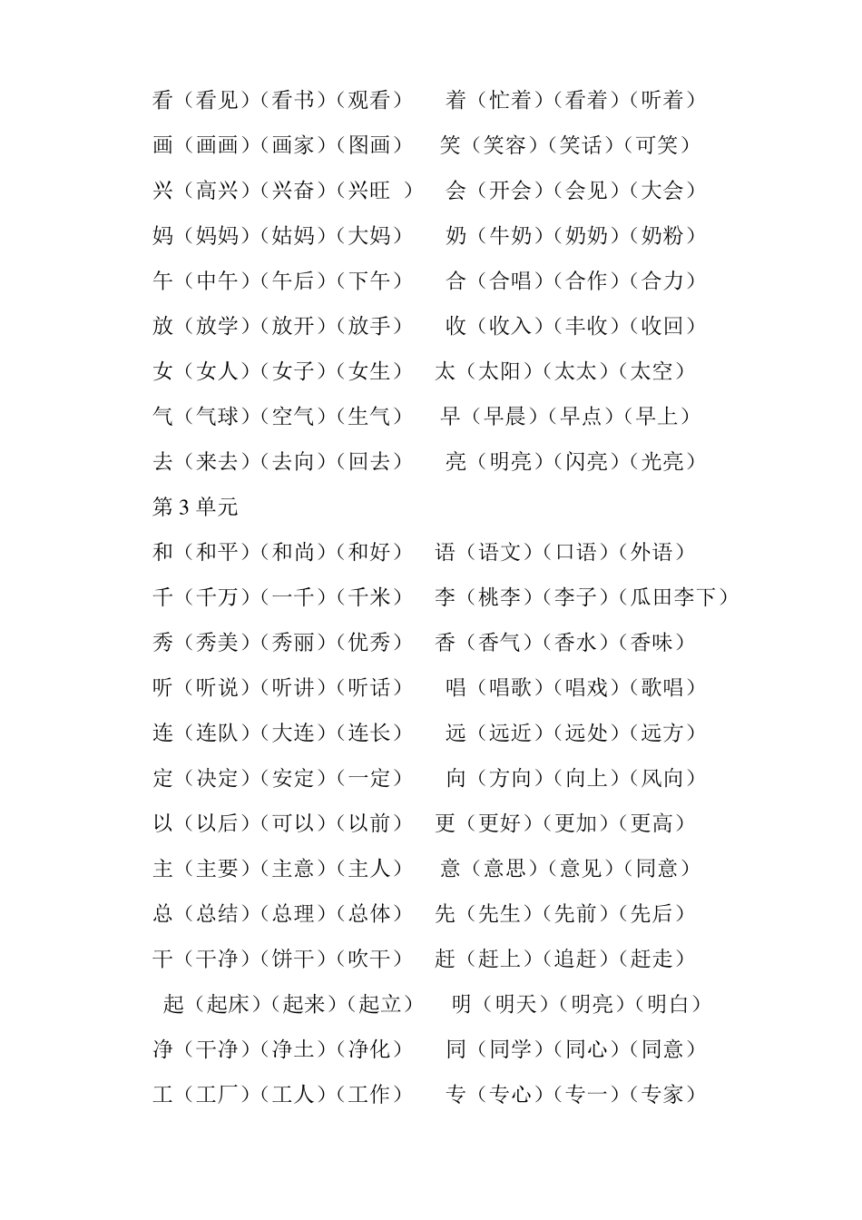 人教版一年级语文下册组词及词语_第2页