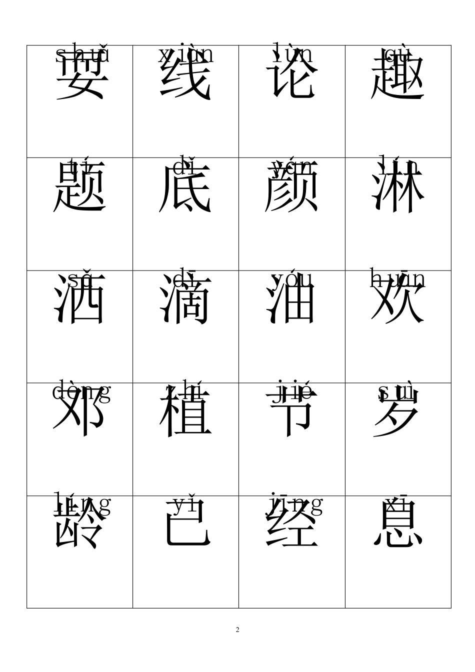 人教版一年级语文下册识字卡_第2页