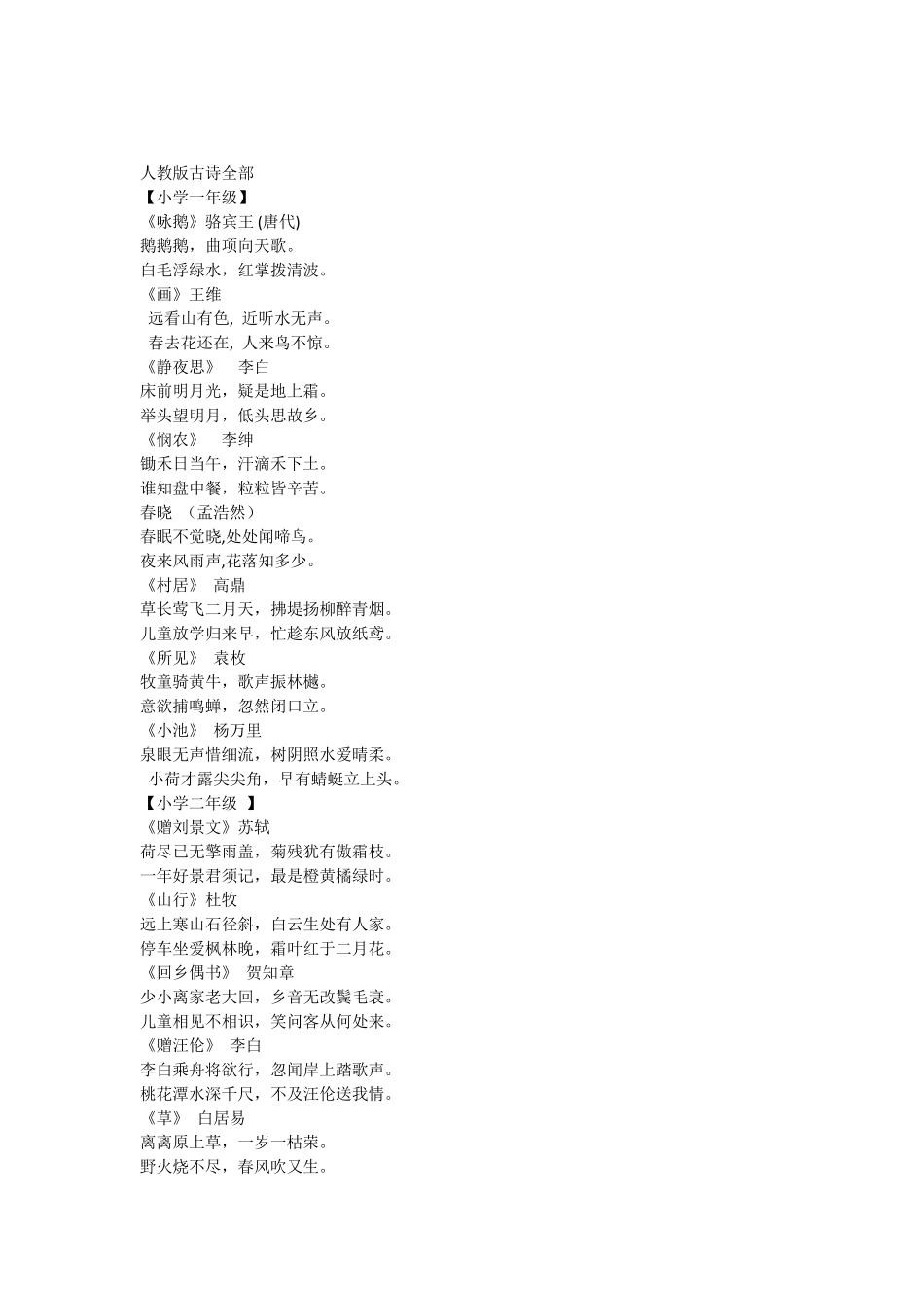 人教版一至六年级全部古诗和日积月累_第1页