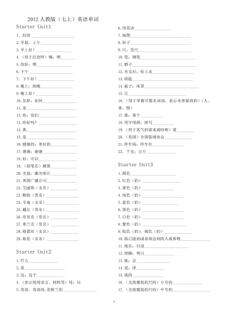 人教版七年级上册单词表默写版