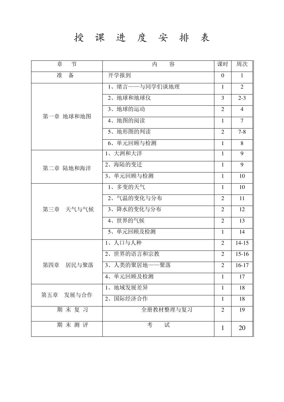 人教版七年级上册地理教材分析、教学进度安排、教案_第3页