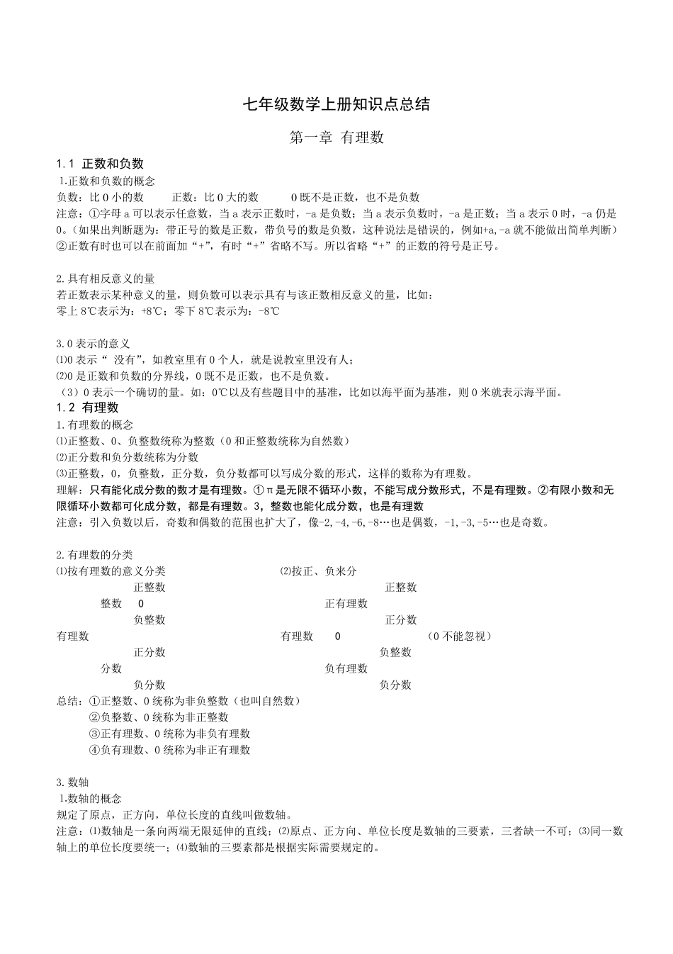 人教版七年级上册数学知识点总结归纳七上重点数学知识_第1页