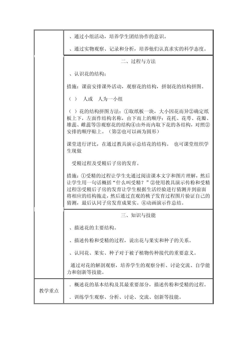 人教版七年级上册生物第三单元第一张《开花与结果》教学设计方案_第2页