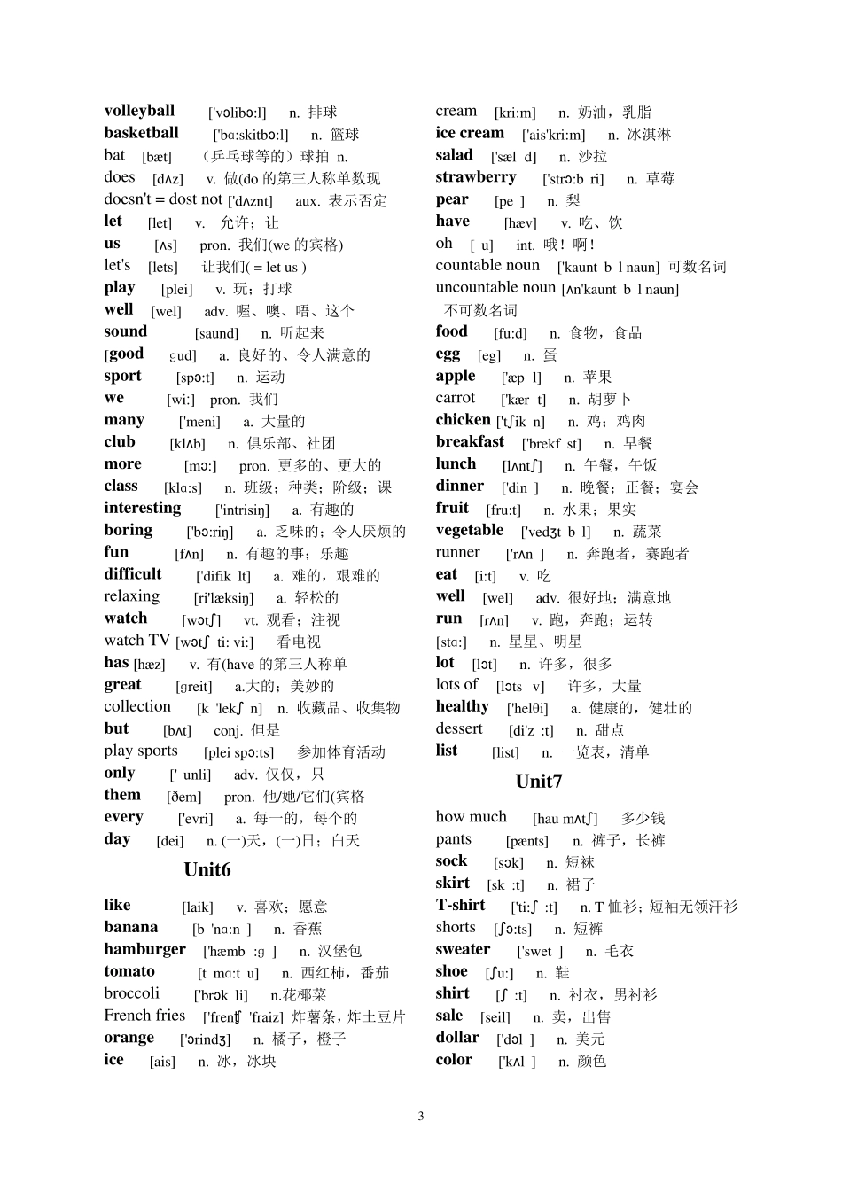 人教版七年级上册英语单词带音标整理版_第3页
