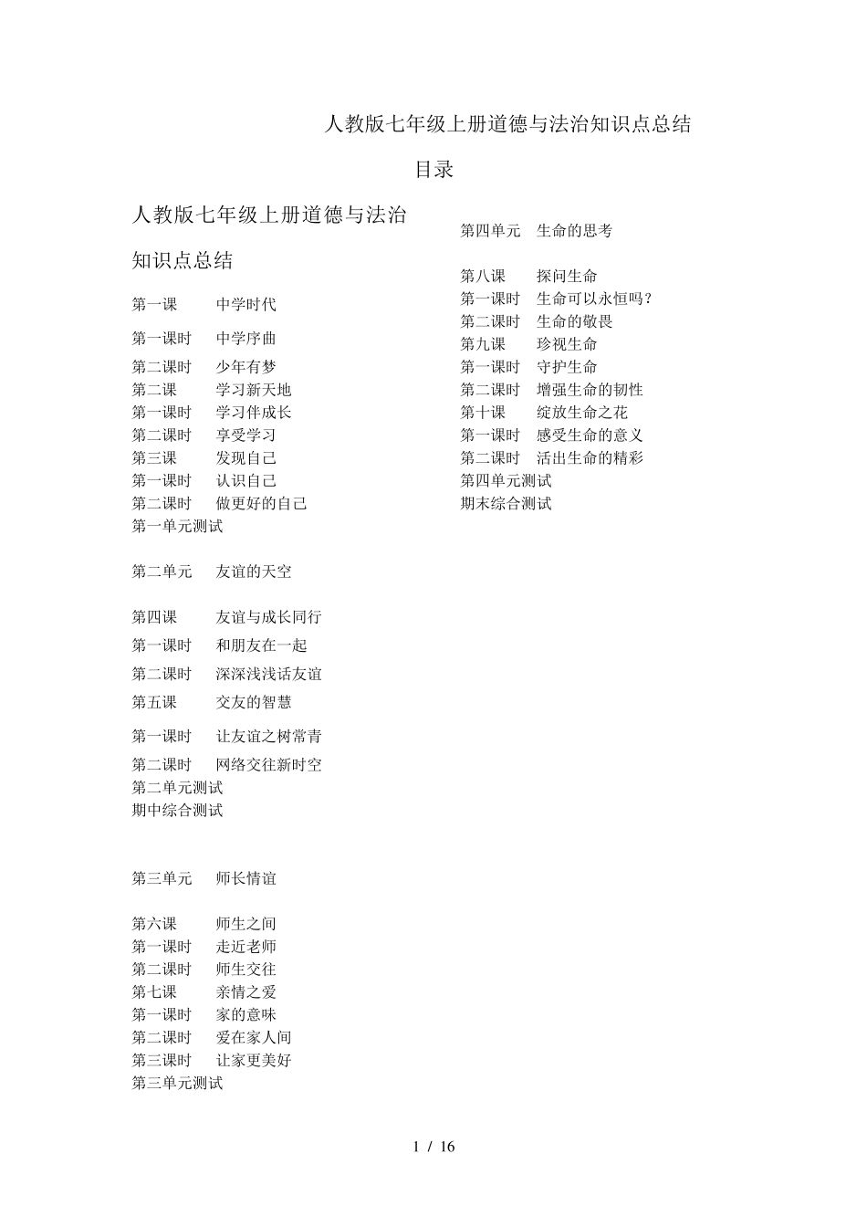 人教版七年级上册道德与法治知识点总结_第1页